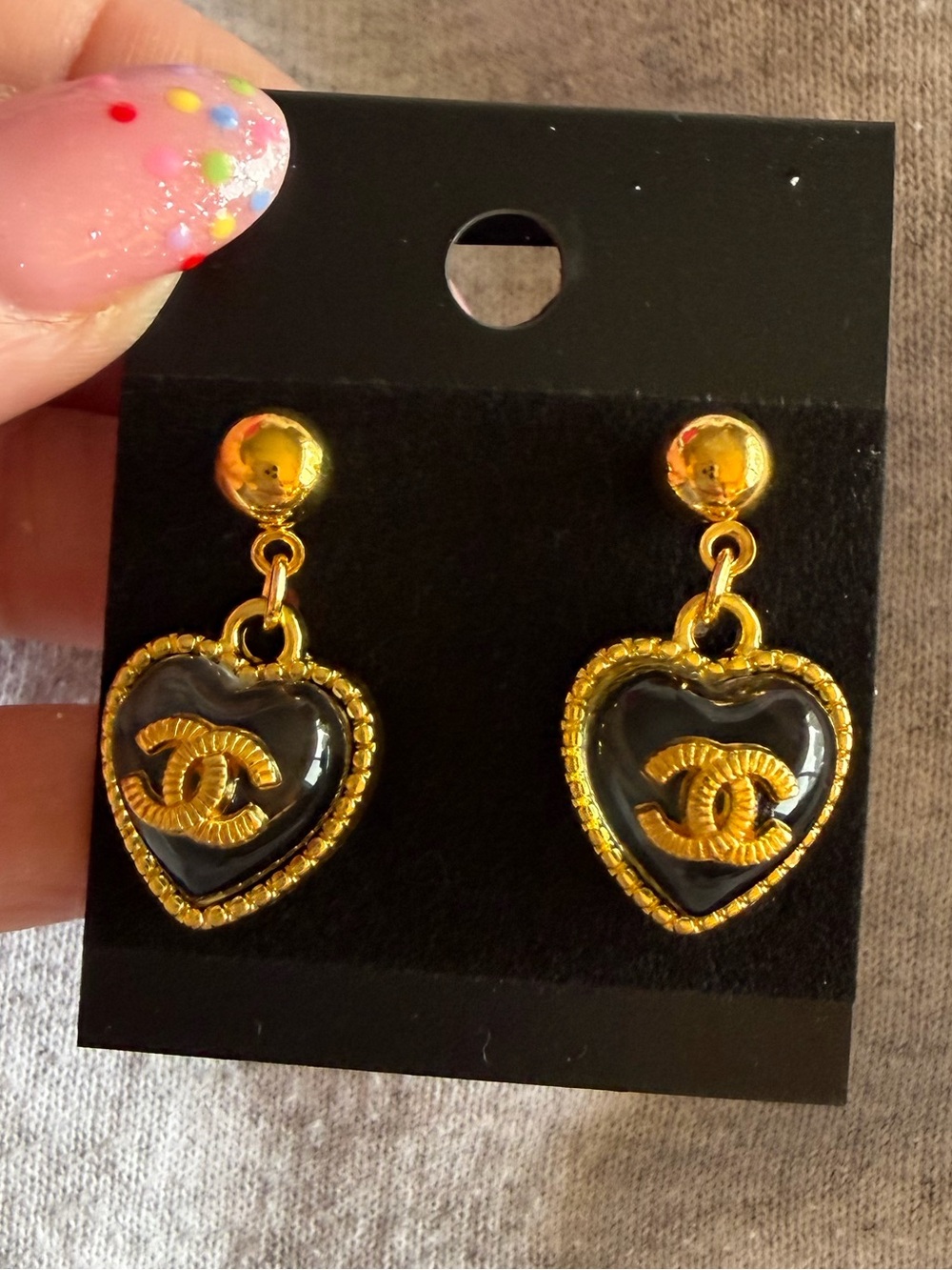 Upcycled Chanel Gold-Tone color changing Heart Drop Earrings